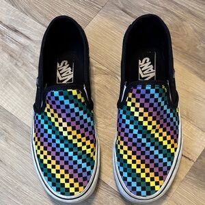 Vans Classic Slip-On Multicolor Checkerboard Shoes. Women’s 8